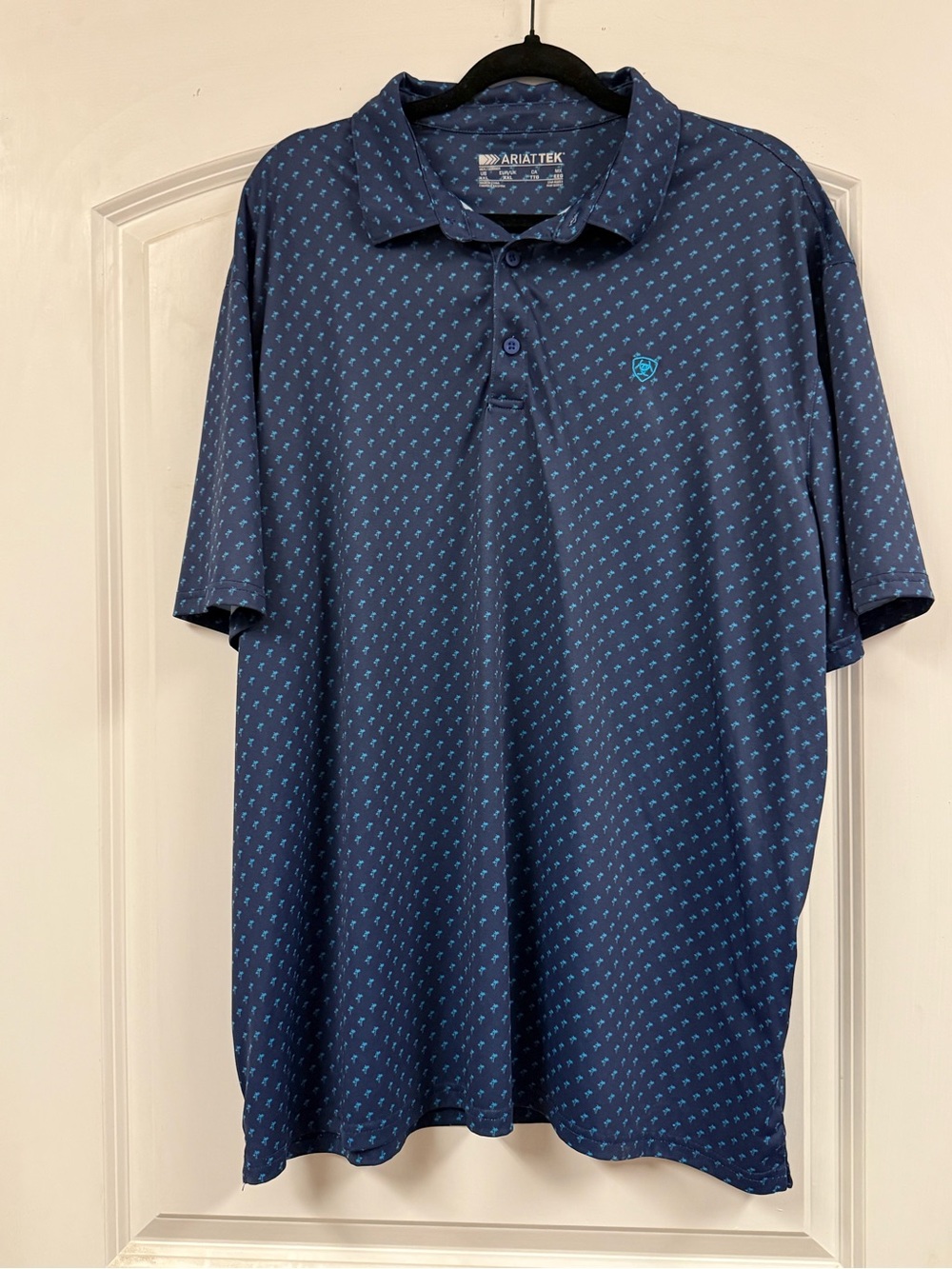 AriatTEK Men’s XXL Navy Blue Palm Tree Print Performance Polo Shirt